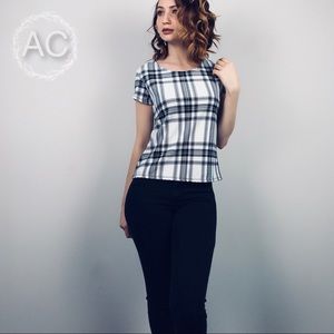 Free Kisses Black and White Plaid Shirt